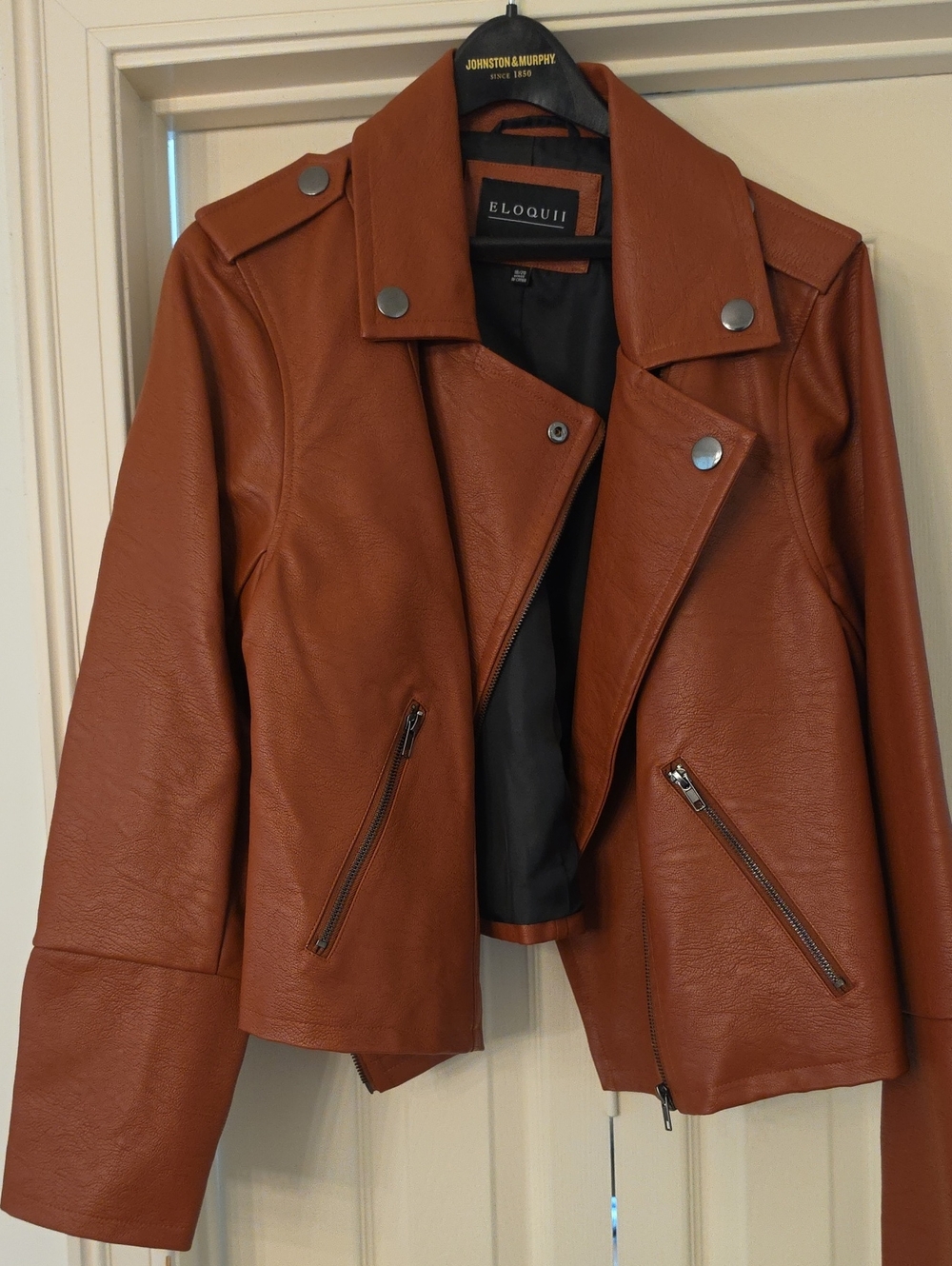 Eloquii Cognac Brown Faux Leather Moto Jacket